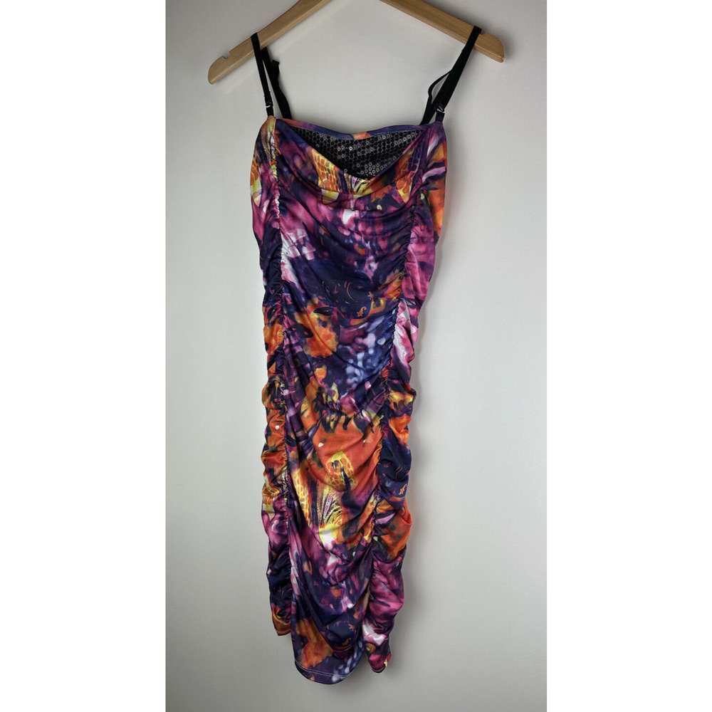 Vtg Y2k Apple Bottom Dress Watercolor Ruched Bodycon Form Fitting Dress Medium M - Picture 14 of 16
